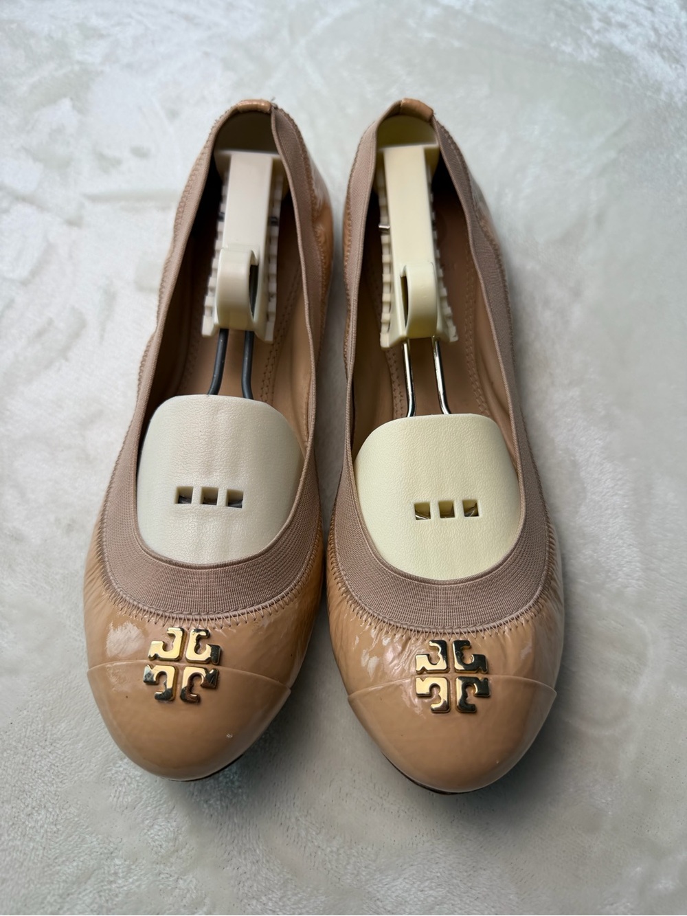 Tory Burch Nude Patent Leather Logo Ballet Flats